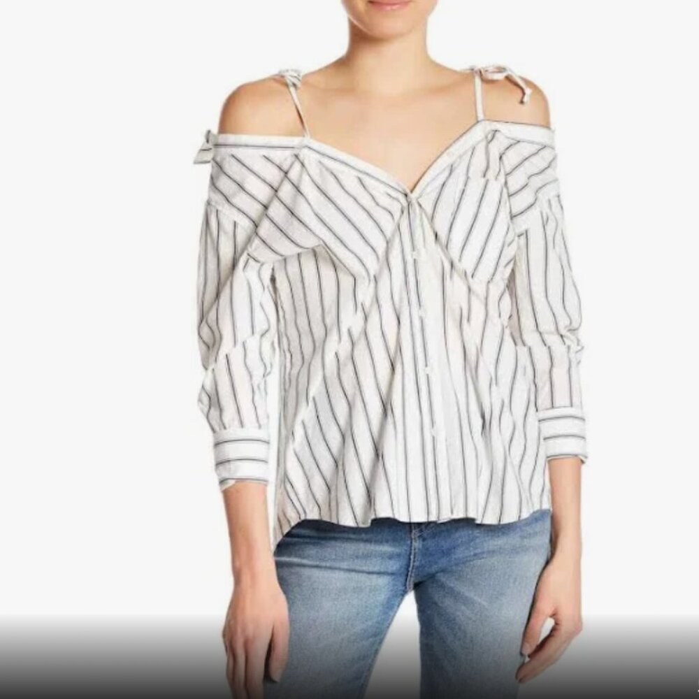 Joie Open Shoulder Striped Shirt with colar and sleeves